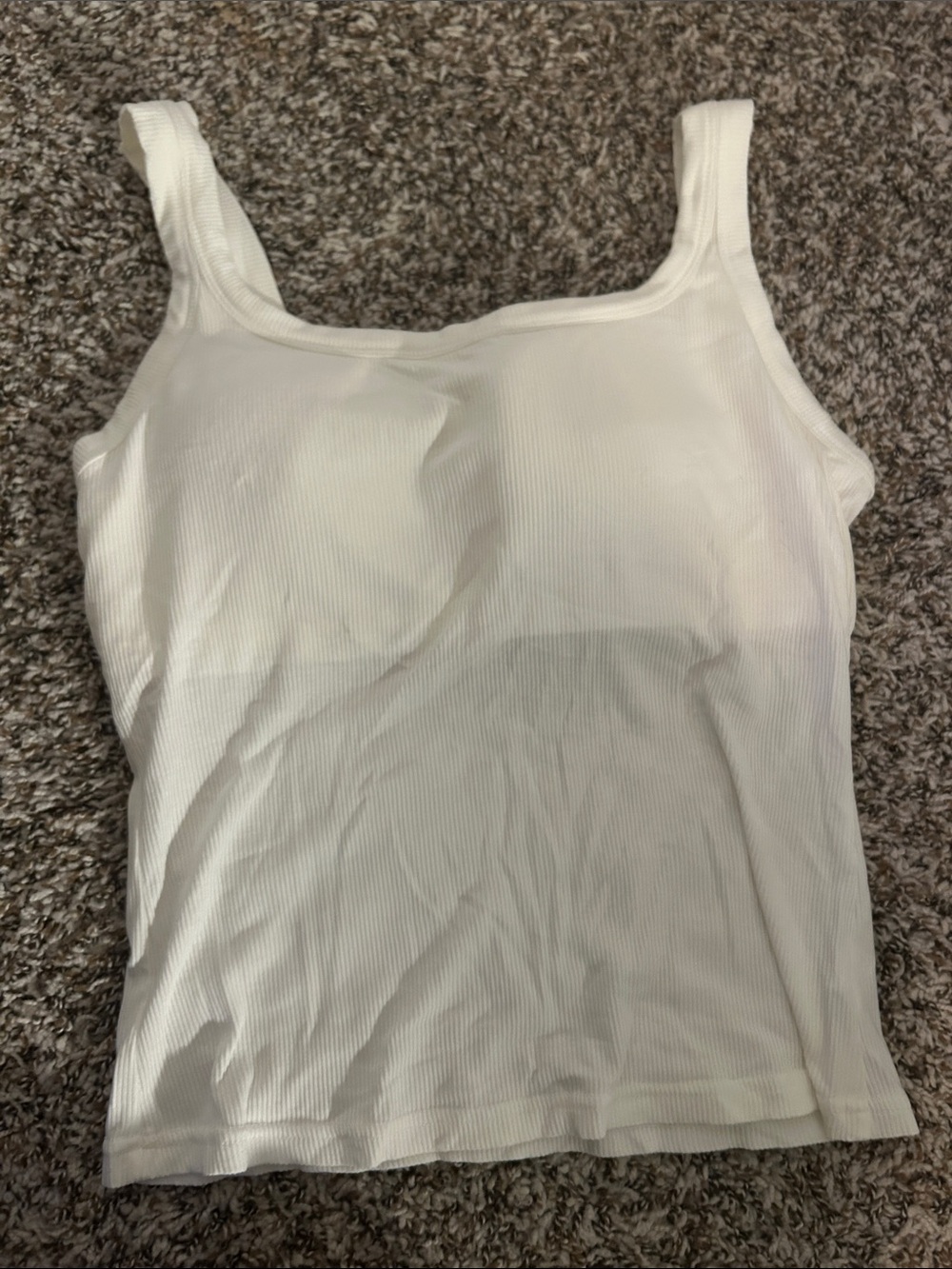 White Ribbed Square-Neck Tank Top with inserts